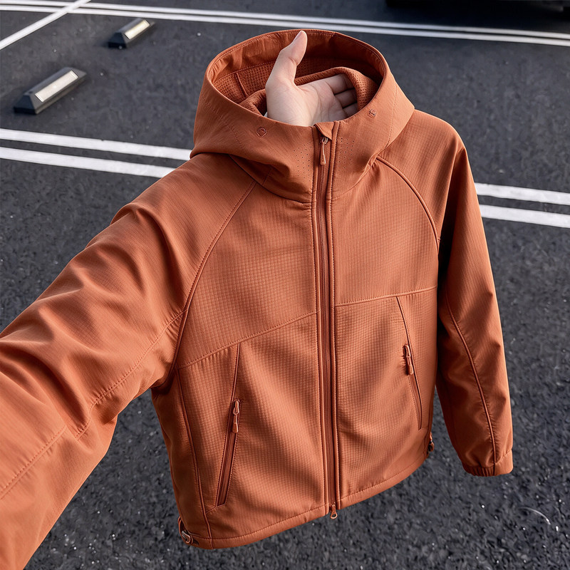 Dopamine-inspired hooded jacket, unisex, for autumn, mountain-style, softshell, windproof, workwear, and mountaineering outerwear