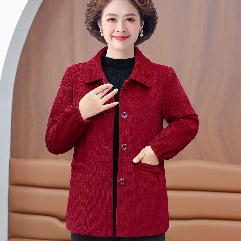 奶奶春秋装灯芯绒外套60岁70妈妈翻领上衣2025新款宽松大码衣服女|undefined