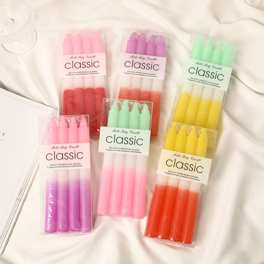 Velas de barra larga a rayas de color al por mayor sin humo doméstico inodoro clásico europeo vela de boda vela cena vela transfronteriza