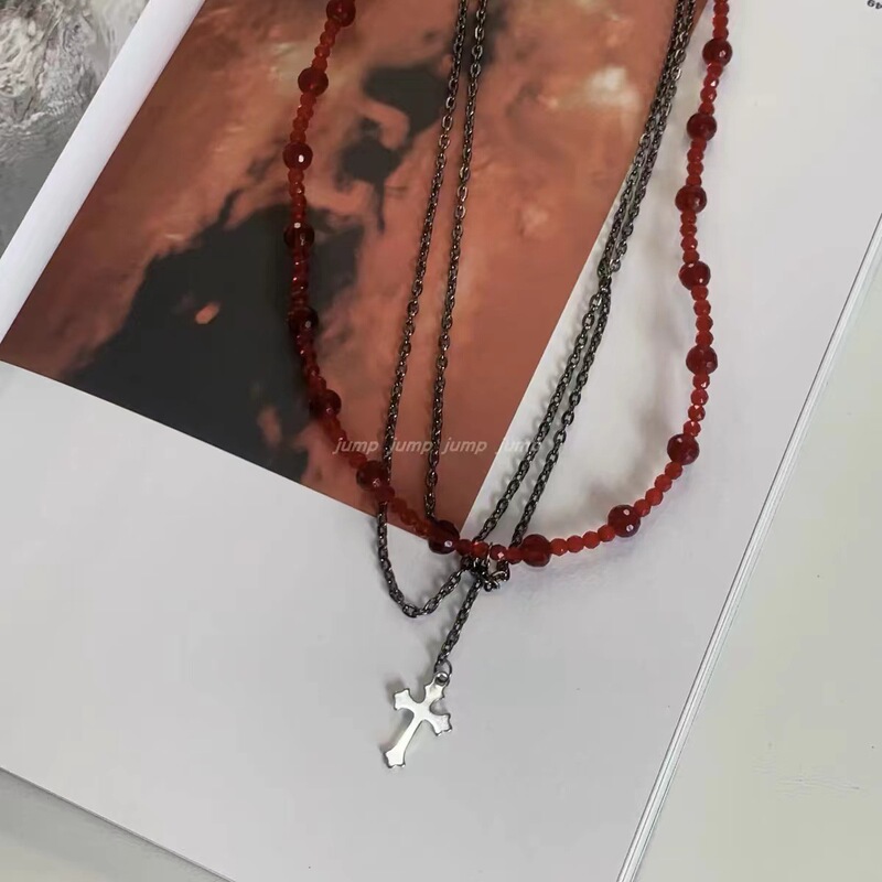 Original homemade red version binding and bondage dark cross necklace clavicle chain retro multi-layer Original homemade red version binding and bondage dark cross necklace clavicle chain retro multi-layer