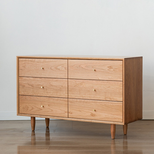 Cherry wood six-drawer cabinet, Nordic bedroom combination, multi-functional drawer cabinet, small apartment storage cabinet, sideboard cabinet