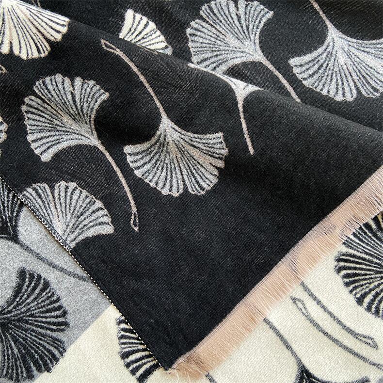 684g Weight Scarf Classification Outdoor, Daily Occasion Imitation cashmere Material Ginkgo Leaf Pattern Autumn&Winter Season Women's Gender Japanese Style, Sweet Style Women's Japanese Style Sweet Ginkgo Leaf Imitation Cashmere Scarf 7