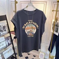 2025 新しいスタイルの小さなフライングスリーブ右肩半袖 Tシャツレディースファッショナブルで多用途なスリムホワイトトップ薄い夏ヨーロッパ製品