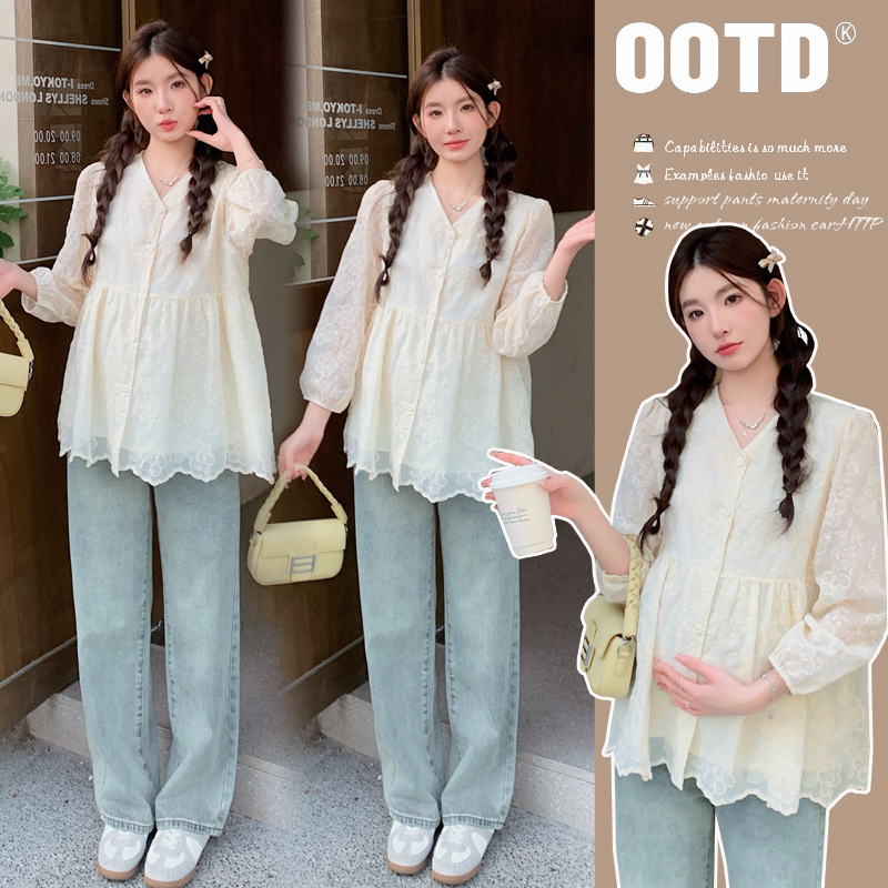 Maternity Clothing plus size Fashionable Loose Late Pregnancy Long-sleeved Doll Shirt Shirt for Late Pregnancy Age-reducing All-match Clothes Maternity Clothing plus size Fashionable Loose Late Pregnancy Long-sleeved Doll Shirt Shirt for Late Pregnancy Age-reducing All-match Clothes