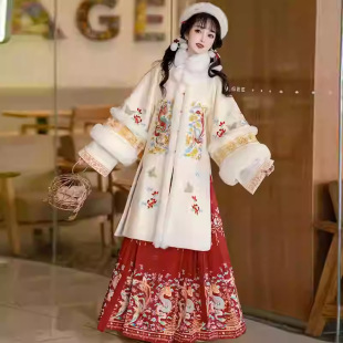 Golden Snake Nafoming Hanfu Women's New Winter fleece-lined Thick Long Shirt Horse Face Skirt Cloud Shoulder Ancient Suit New Chinese Style National Style