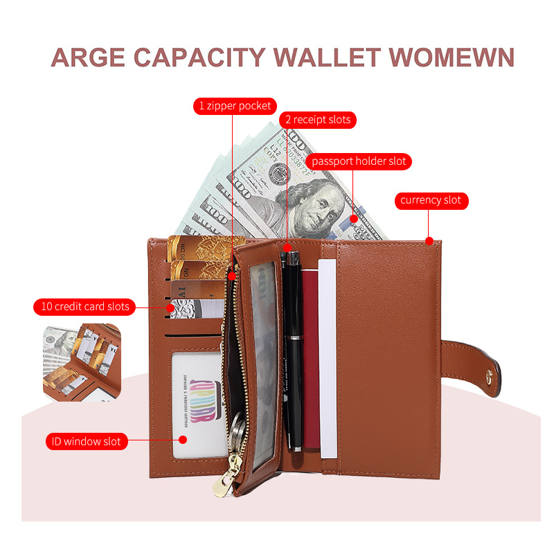 Pu transfronterizo tres carteras plegables bolsa de tarjetas en una cremallera bolsa de cambio bolsa de mano anti-magnética bolsa de mano RFID personalizada