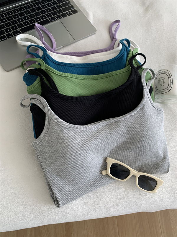 Basic All-match Camisole Vest with Chest Pad Women's Wear-free Underwear Base Spring and Summer New Slimming Flat Thin Shoulder Beautiful Back