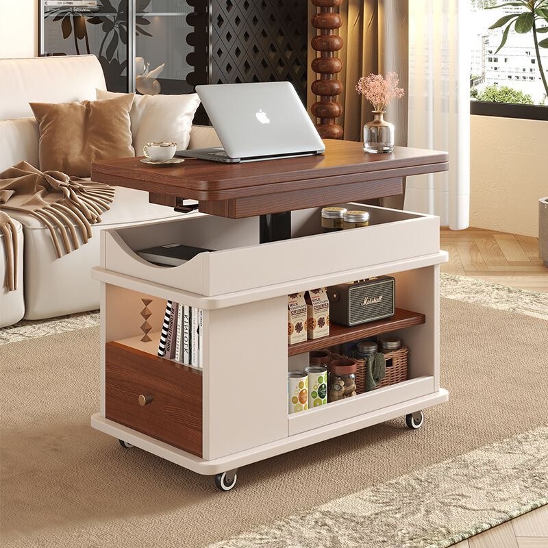Adjustable height living room coffee table, movable side table, trolley, small-sized household multifunctional storage rack, integrated side cabinet for storage Adjustable height living room coffee table, movable side table, trolley, small-sized household multifunctional storage rack, integrated side cabinet for storage