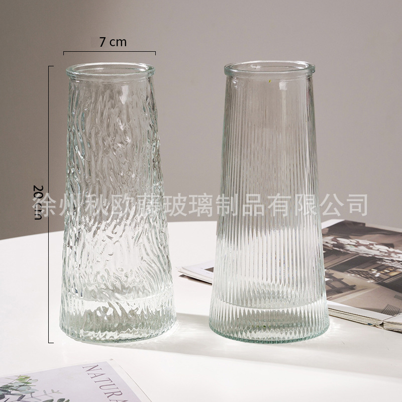 Jarrón de vidrio de barril cónico, estilo nórdico, simple, grande, jarrón transparente, arreglo floral, decoración de escritorio de alta gama, sala de estar