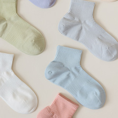 純色多巴胺色系襪子女中筒春夏季薄款直角跟棉襪女生日系長襪批發