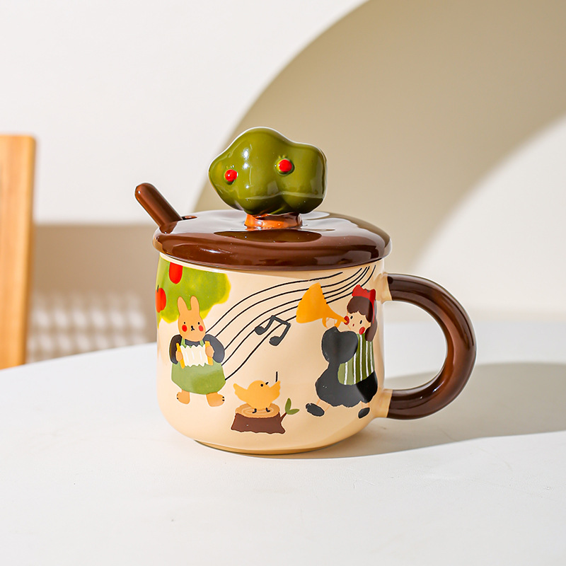 Apple Tree Girl cerámica vintage taza de alto valor con cuchara de cubierta taza de agua de oficina taza de café taza de desayuno