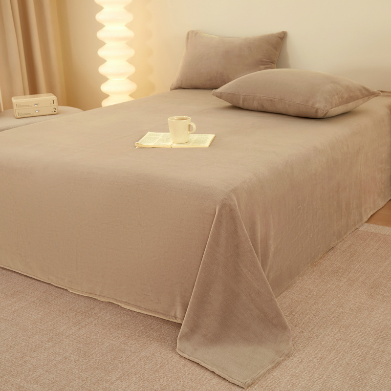 Class A thickened milk velvet sheets autumn and winter student dormitory solid color fleece-lined warm single double sheet three-piece set