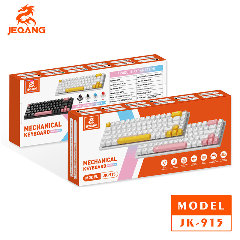 JEQANG JK-915 Bluetooth wireless three-mode mechanical keyboard backlit display flexible two-color keyboard