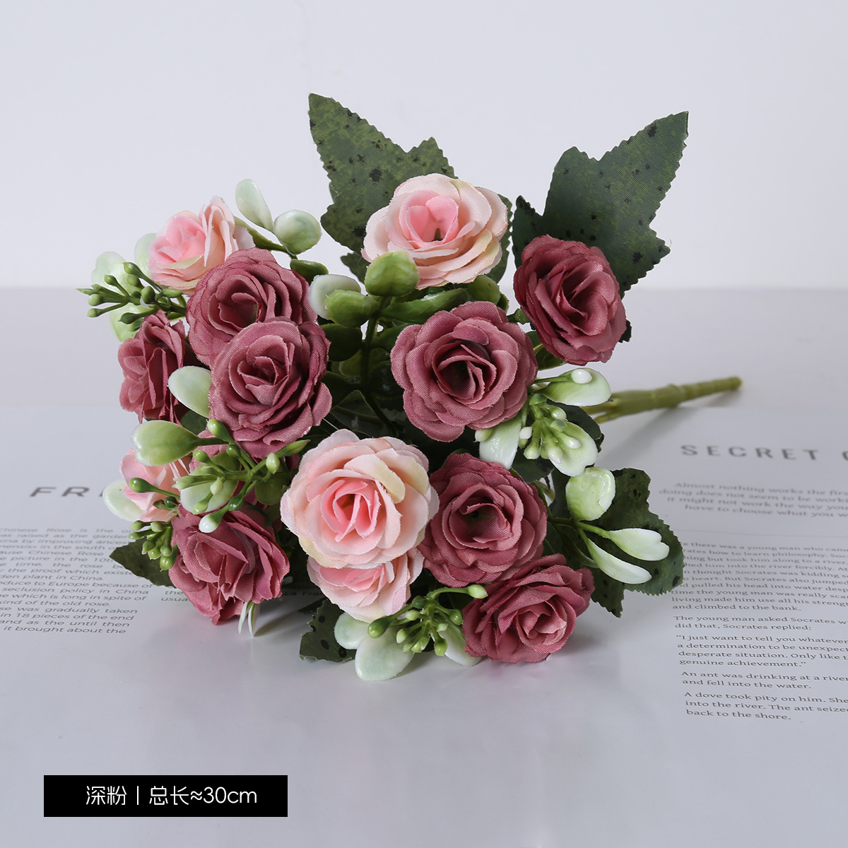 15 flores europeas de flores de rosa pequeña flor de seda para la decoración de la mesa de la sala de estar arco de boda