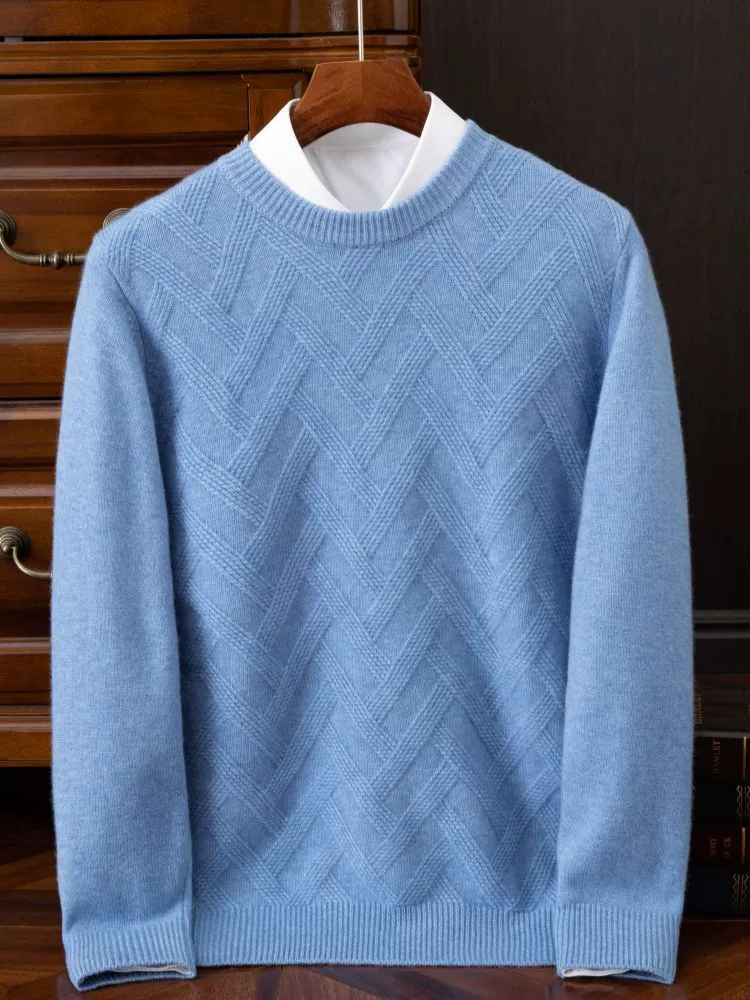 Осенний и зимний кашемировый свитер мужской с круглым вырезом