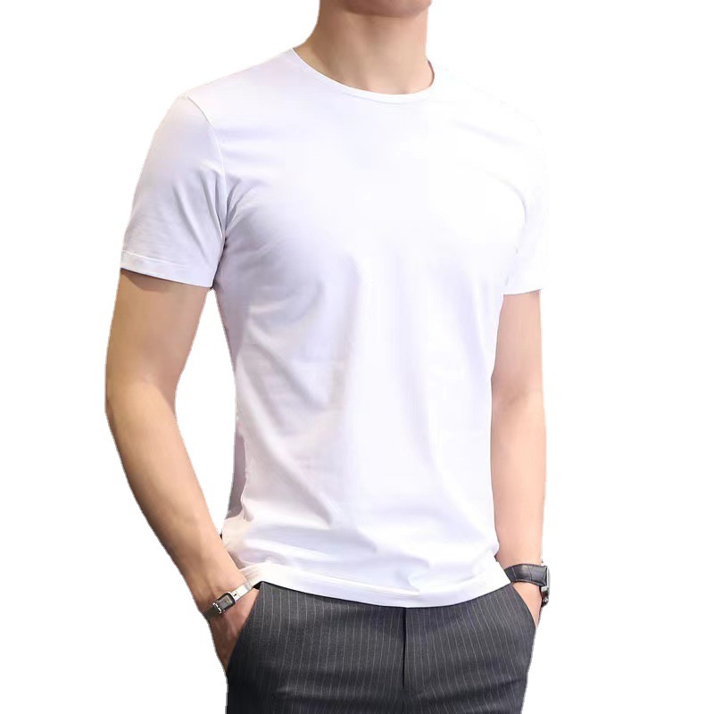 Venta al por mayor de los hombres de color sólido de manga corta Camiseta más tamaño verano estilo coreano slim fit moda guapo cuello redondo media manga camiseta