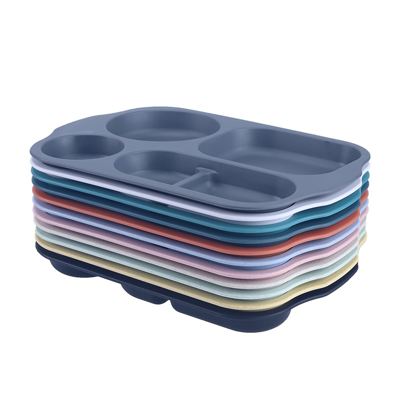 4 piezas de paja de trigo estudiante cena plato engrosada cantina compartimiento vajilla resistente a la caída anti-escaldado multi-rejilla plato logo image 7