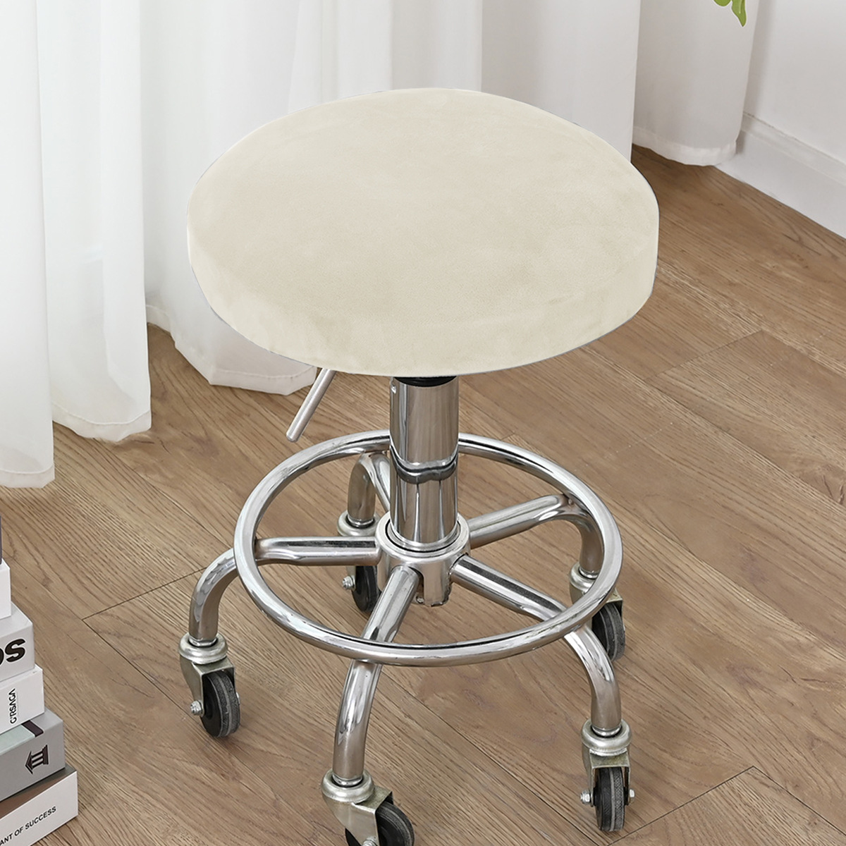 Venta al por mayor de puntos transfronterizos, funda redonda de forro polar elástico de color puro, funda redonda de terciopelo de zorro plateado grueso, funda para silla giratoria