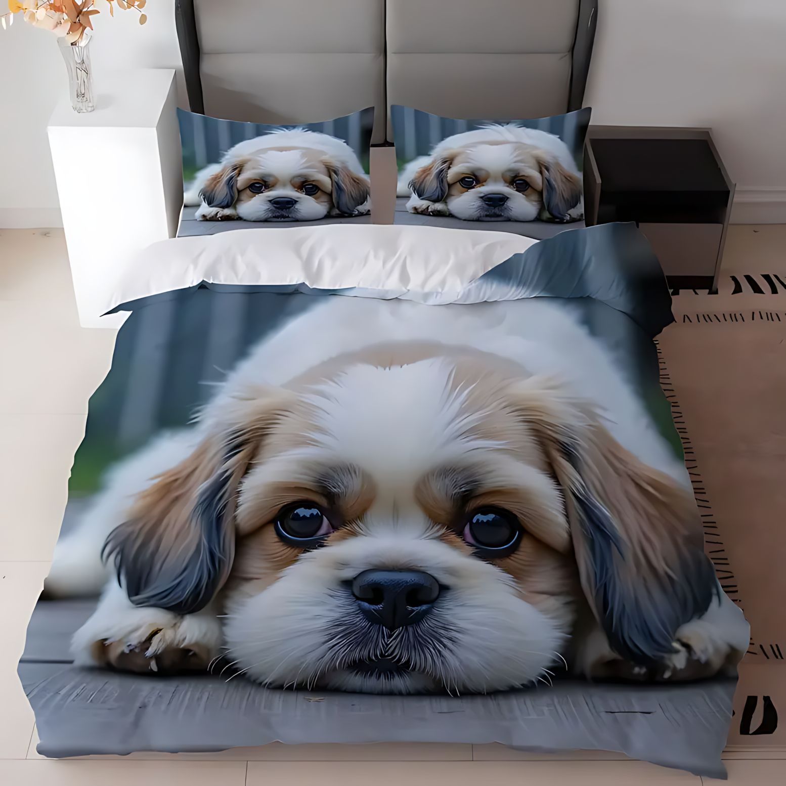 TEMU / JIT Amazon Cross-Border Cute Dog Pattern HD Digital Edredon Kit de ropa de cama