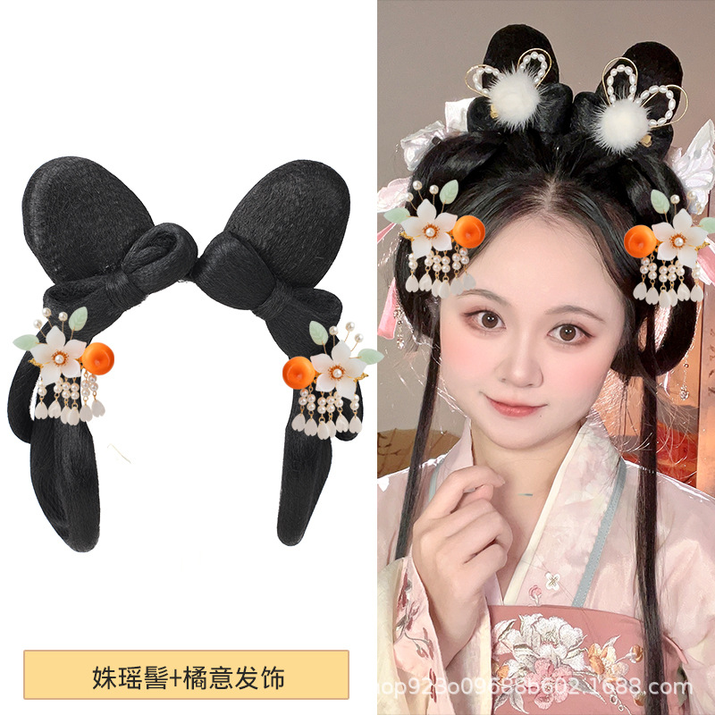 비취 토끼 꽃 요정 + 오렌지 헤어 액세서리