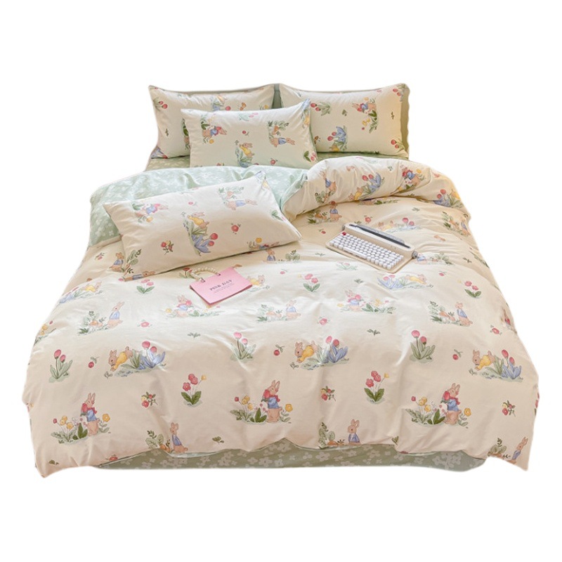 Conjunto de cuatro piezas de algodón estilo ins 100 sábanas de algodón funda edredón de algodón puro dormitorio de estudiantes de tres piezas traje de cuatro piezas de algodón puro