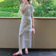 盛夏清纯白月光穿搭绝美巨好看富家千金小香风白色亚麻连衣裙套装