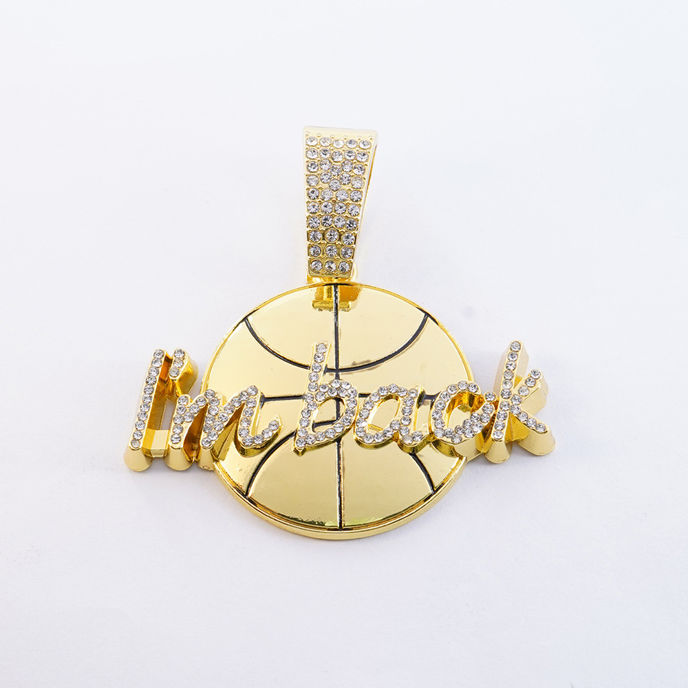 Collar de hip-hop transfronterizo europeo y americano I'm back colgante de baloncesto popular estilo hip-hop completo collar de cadena cubana de diamantes
