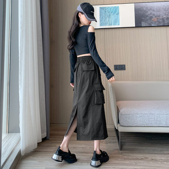 American Style Workwear Skirt Women's Spring and Summer 2025 New Style High Waist A- line Slimming Mid-length Split Half-length Skirt
