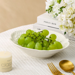 浮雕早餐甜品蛋糕盤 歐式盤餐廳陶瓷餐具家用 復古花邊盤橢圓盤子