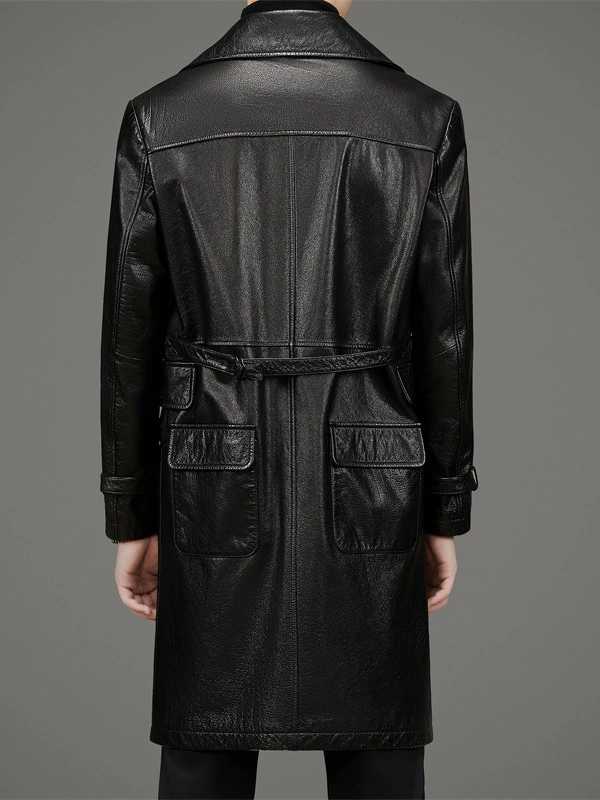 Leather jacket, winter long suit for leisure, 2023