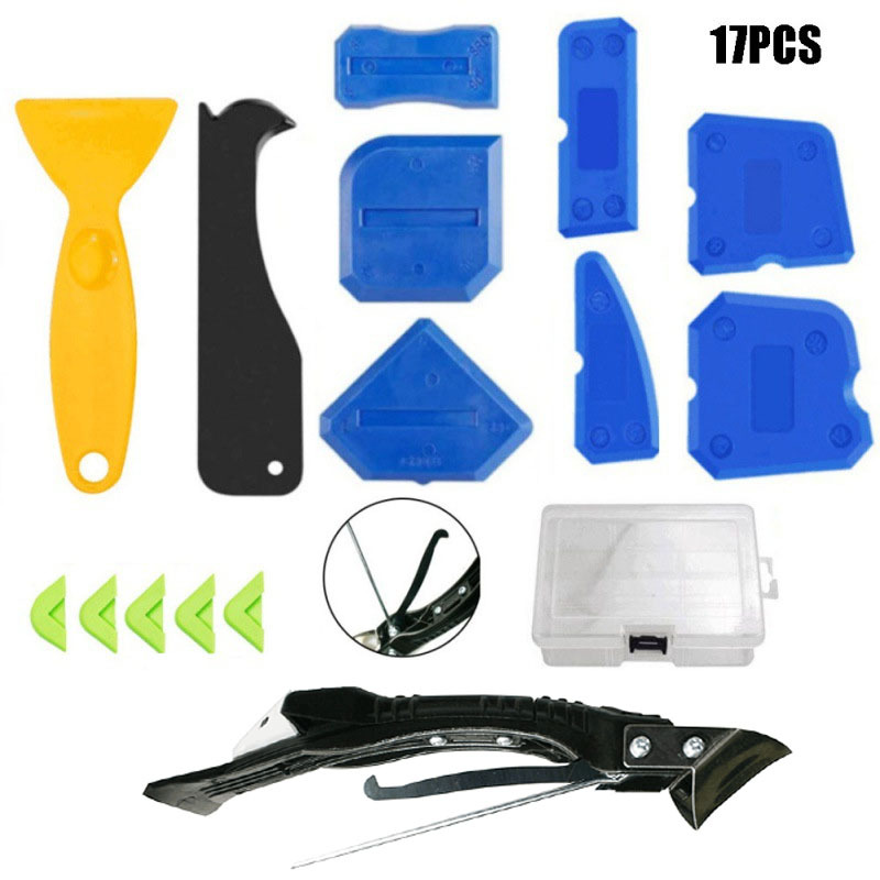 17件套盒装5合一勾刀金属刮刀密封胶填缝工具玻璃胶清洁刮板