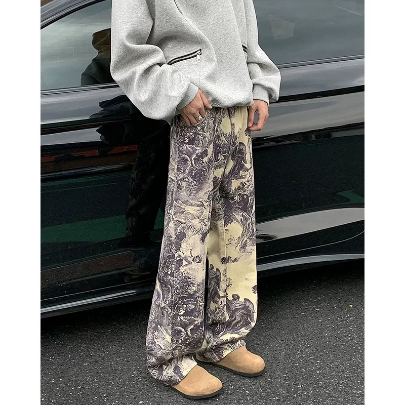 Ретро джинсы, дизайнерские брюки, американский стиль, oversize, свободный крой