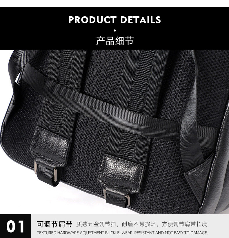 Ba lô nam da bò thật dung tích lớn 15.6 inch đựng laptop, túi du lịch 30×17×41 cm — Màu đen 1, Màu đen 2 chi tiết 27