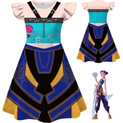跨境新款K-POP:猎魔女团佐依cos女童飞飞袖牛奶丝连衣裙