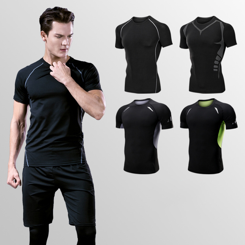 Men's Fitness Clothing Summer Outdoor Sports Quick-Drying Short-Sleeved T-Shirt Men's Training Running Tight-Fitting Clothing Quick-Drying Clothing Casual and Versatile