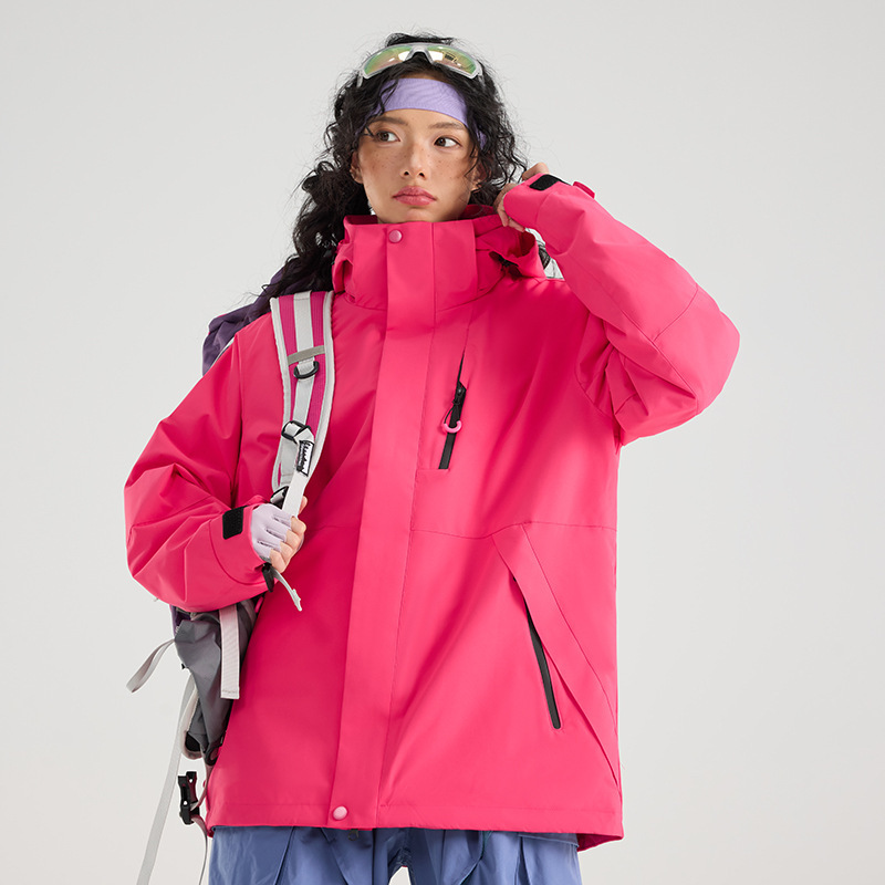 Hooded warm softshell jacket two-piece set for men and women, outdoor windproof and waterproof loose jacket in dopamine color series