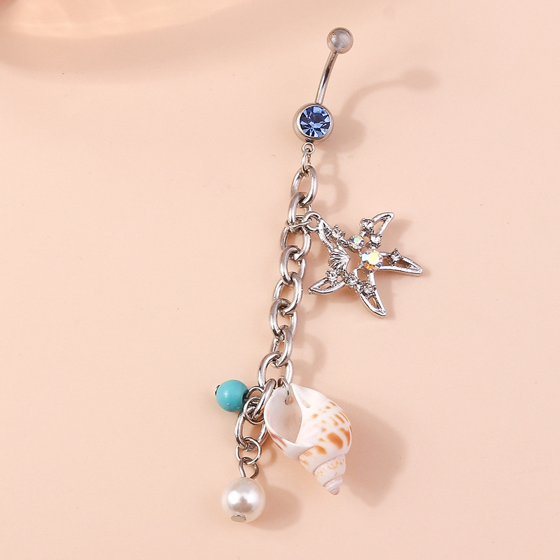 European And American Cross-Border Pearl Jewelry Personality Beach Ring Sexy Conch Shell Pentagram Starfish Belly Button_voghion.com