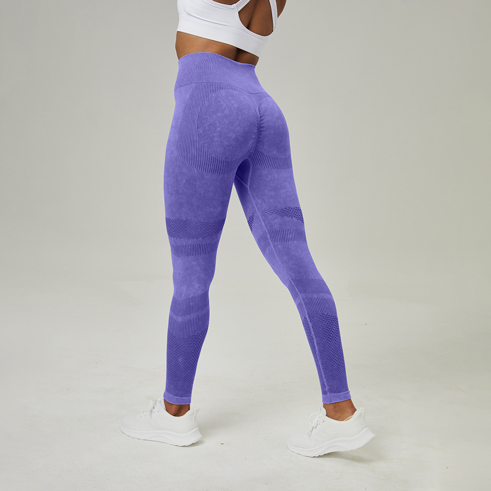 Nuevo hollow-out pantalones de yoga sin costuras ropa de cintura alta Peach Hip lifting fitness pantalones de las mujeres lavado esmerilado apretado Pantalones deportivos