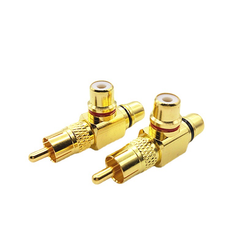 金メッキ全銅オーディオ三方rca一分二蓮花アダプタav変換一公転双母直角エルボ