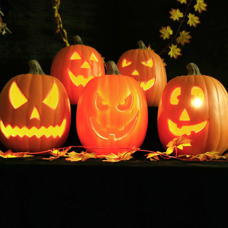 Linternas de calabaza de Halloween, decoraciones para escenas de Halloween, linternas de calabaza originales moldeadas por soplado, calabazas grandes huecas y luminosas.