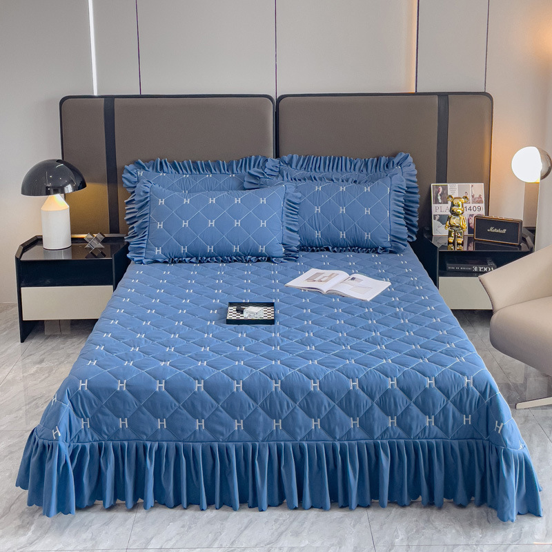 Comercio extranjero Simmons cubierta de cama de piel abrasiva de algodón engrosado cubierta de cama de encaje doble cubierta de cama falda cubierta de cama al por mayor