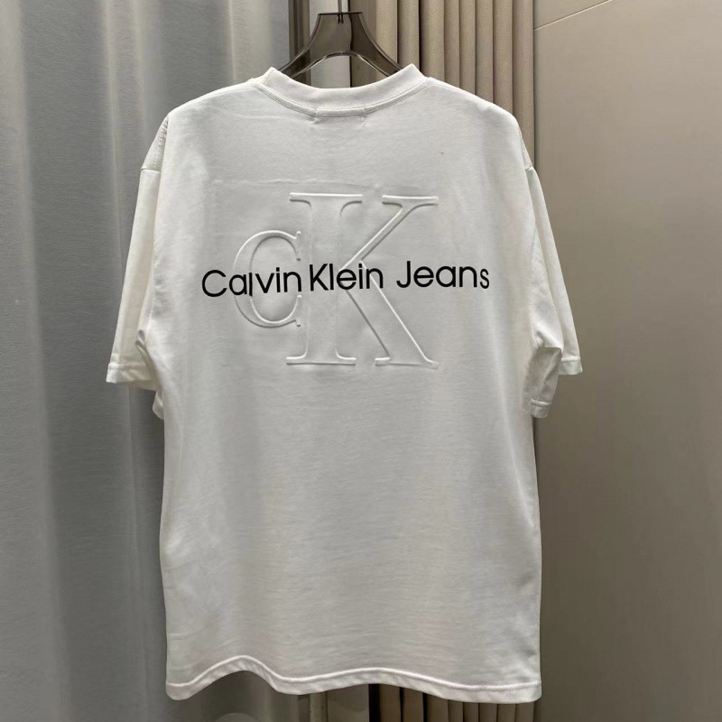2025热卖美国ck短袖Jeans夏季男女同款圆领浮背后大logo宽松T恤|undefined