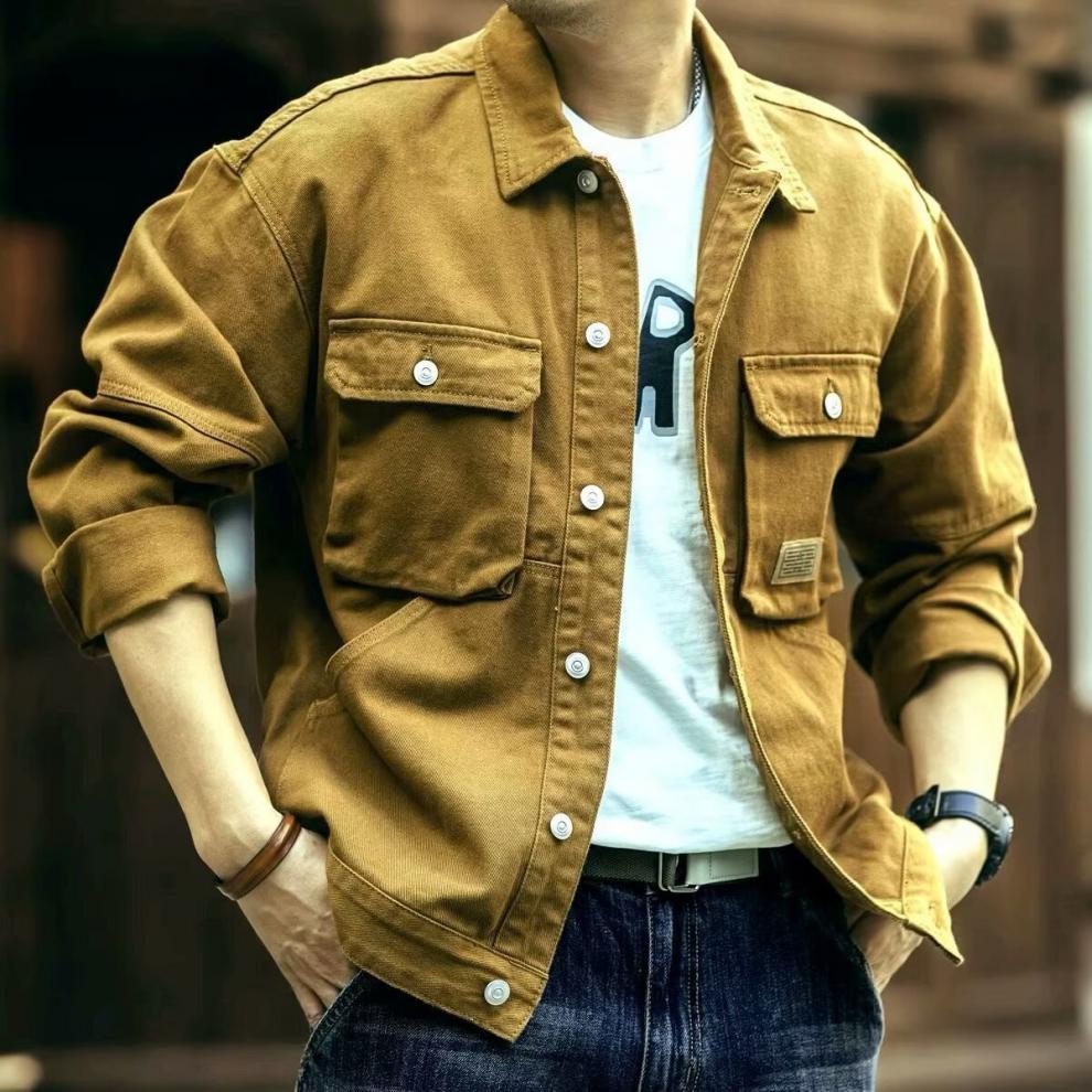 Retro Denim Jacket Men's Workwear Jacket Handsome Autumn And Winter Loose Denim Clothing_voghion.com