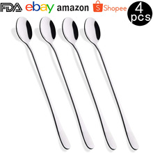 亚马逊长柄冰勺不锈钢餐具咖啡勺子冰茶匙雪糕甜点勺蜂蜜搅拌勺