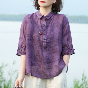 2025 New High-End Women's Jacquard Shirt, Retro Style, Mid-Sleeve Slimming Shirt, Thin Shirt