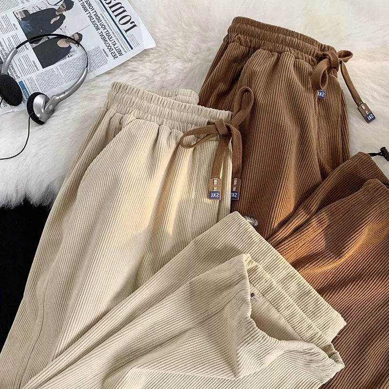 Spring and Autumn Fashionable Straight Leg Pants Men's Corduroy Trendy Brand Advanced Sense Wide Leg Pants Design Loose Casual Pants