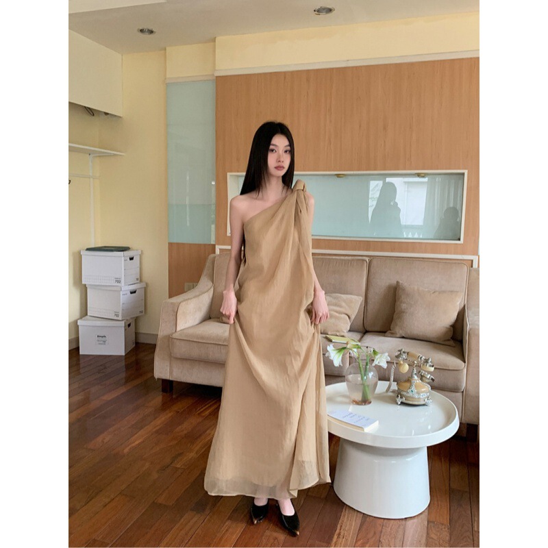Real in stock Yellow New Chinese dress Women's Summer Loose Long Skirt