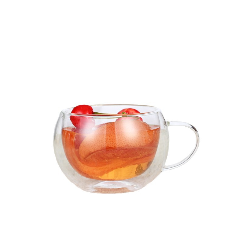 Taza de agua de café de vidrio transparente con taza de bebida de jugo de fruta doméstica taza de doble capa de aislamiento térmico