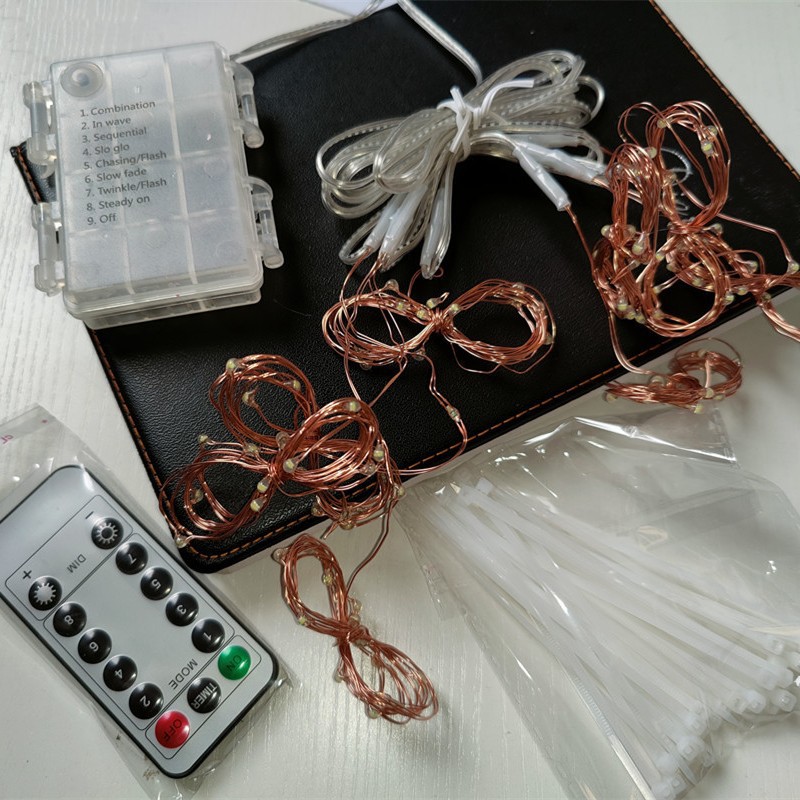 Fábrica en stock caja de batería paraguas luz tienda de campaña al aire libre playa sombrilla luz LED Cadena de luz línea flexible luz decorativa