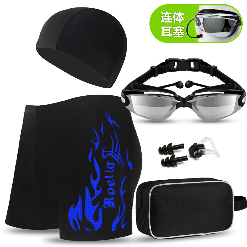 Swimming Trunks Men's Swimming Trunks Boxer Shorts Quick-Drying Anti-Embarrassment Large Size Loose Adult Swimming Goggles Swimming Cap Swimming Shorts Equipment